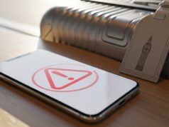 Roaming gratis nel Regno Unito: finito per quasi tutti, ecco chi lo paga da quest’estate Smartphone con icona di allarme rossa appoggiato su tavolino di legno accanto a una valigia con etichetta raffigurante Big Ben