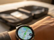 Il tuo smartwatch dice ai ladri quando la tua casa è vuota Smartwatch al polso con mappa GPS attiva e valigia sullo sfondo, simbolo del rischio furti in casa durante le vacanze