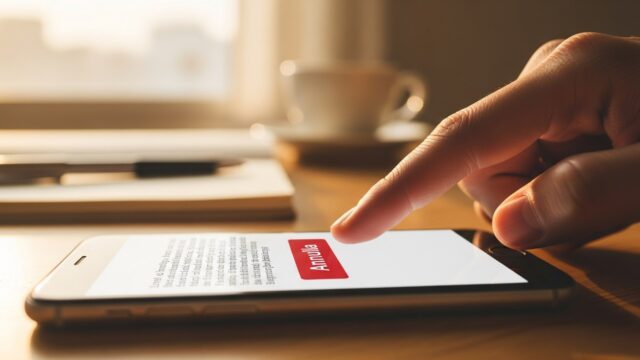 Come annullare il rinnovo automatico di WhatsApp Plus Mano che tocca il pulsante rosso "Annulla" su smartphone per disattivare il rinnovo automatico di un abbonamento come WhatsApp Plus