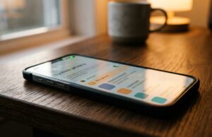 Il microfono non ti registra in continuo: il test che lo dimostra e le impostazioni giuste Smartphone su tavolo in legno con schermata impostazioni privacy e permesso microfono attivo