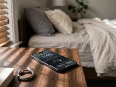 La sveglia del telefono non suona più: i veri motivi e come risolvere Uno smartphone con una sveglia digitale silenziosa appoggiato su un comodino in legno scuro al mattino.