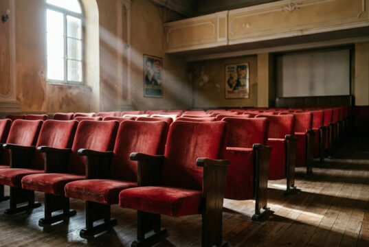 Cinema, la classifica delle regioni: perché il Veneto della Mostra è solo a metà Sala di cinema storica vuota con poltrone in velluto rosso e manifesti vintage, simbolo del calo di spettatori nelle sale italiane