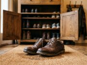 Scarpe bagnate dalla pioggia rimesse subito in scarpiera: l’errore che si paga dopo giorni Scarpe di pelle bagnate dalla pioggia davanti alla scarpiera aperta di casa
