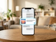 WhatsApp cambia il modo di aprire i link nelle chat: la novità in arrivo per milioni di italiani Smartphone su un tavolo in un soggiorno con una chat aperta e la scheda di un link evidenziata al centro